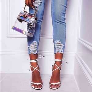 EGO white wrap Rochelle heels